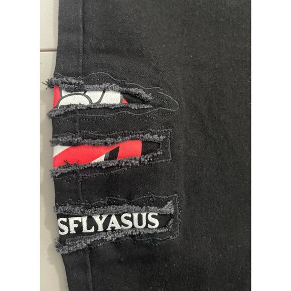 NWT Born Fly Jeans Mens Size 36 Distressed Embroidered Black Patchwork Denim - Picture 4 of 10